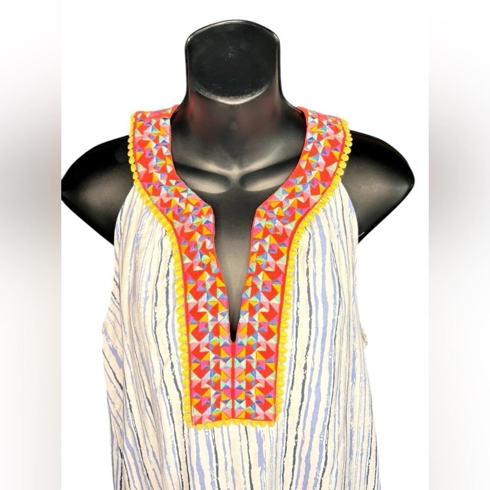 THML Amora Embroidered V neck Dress white blue strips Size S preloved like new - Picture 5 of 7